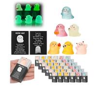 Lot de 36 mini figurines de fantômes phosphorescentes avec boîte, boîtes de fantômes phosphorescentes, mini figurines de fantômes en vrac pour cadeaux de classe, bureau, petites figurines miniatures