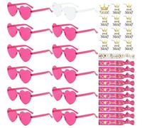 Lot de 36 paires de lunettes JGA pour femme - Avec 12 paires de lunettes de soleil en forme de cœur - 12 autocollants de tatouage pour mariée - Bracelet de mariée - Accessoires pour enterrement de vie