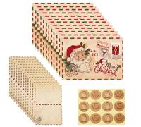 Lot de 36 Papier à Lettre de Noël avec Enveloppes Enveloppe en Papier Kraft Vintage 12 carte de voeux de Noel vintage vierges 12 Enveloppes de Noël 12 Autocollants pour Noel Fête Invitation