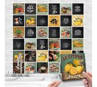 Lot de 36 Pcs Stickers Carreaux Muraux Cuisine - Autocollants Carrelage - Carrelage Vintage - Retro Stickers Muraux Décoratif Auto-Adhésif pour Cuisine Salle de Bains Mur (A, 15x15cm)