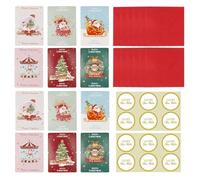 Lot de 36 Pièces Cartes de Noël - 12 Cartes de Vœux Pliantes avec 12 Enveloppes Rouges et 12 Autocollants - 6 Designs Festifs - Joyeux Noël Carte Postale pour Famille et Amis