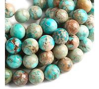 Lot de 36 pierres précieuses naturelles de jaspe sédiments marins bleu de 10 mm pour la fabrication de bijoux avec cordon élastique en cristal, U10-KD1722
