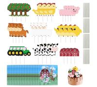 Lot de 36 plug-ins de décoration de gâteau en forme d'animaux, 20 serviettes de ferme, décorations de fête, accessoires de décoration de gâteau, plug-ins de dessin animé