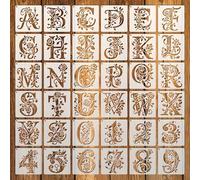 Lot de 36 pochoirs en forme de lettres de fleurs pour travaux manuels en bois, 10,2 cm, réutilisables - Modèles de police de police roses pour l'écriture, le dessin, le bricolage