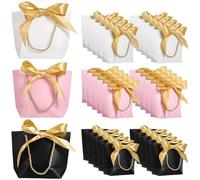 Lot de 36 sacs à dragées en papier, sacs cadeaux 3 couleurs avec poignées et rubans, sacs de fête de mariage en carton, 21,3 x 7,1 x 16,3 cm pour les vacances et les célébrations
