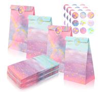 Lot de 36 sacs cadeaux teints sur nœuds avec autocollants, jolis sacs cadeaux en papier aquarelle dégradé, petite taille 22 x 12 x 7 cm, sacs à dragées en vrac pour mariage, arc-en-ciel, enfants