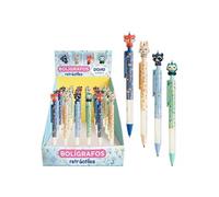 LOT de 36 Stylos rétractables Dohe Forest Elves - Pointe bille en métal 1 mm - Encre bleue à base d'huile - Corps en plastique aux couleurs vives - Bouton poussoir décoré de motifs d'elfes des forêts