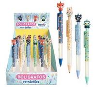 LOT de 36 Stylos rétractables Dohe Forest Elves - Pointe bille en métal 1 mm - Encre bleue à base d'huile - Corps en plastique aux couleurs vives - Bouton poussoir décoré de motifs d'elfes des forêts 