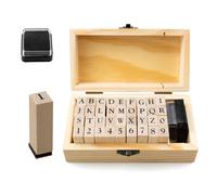 Lot de 36 tampons lettres de l'alphabet avec boîte de rangement en bois - Tampons lettres pour argile et chiffres - Idéal pour le scrapbooking, les cartes cadeaux, les travaux manuels et la peinture