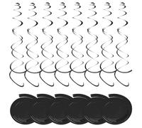 Lot de 36 tourbillons décoratifs pour anniversaire, noir, serpentins, guirlande en spirales, pour fille et garçon, décoration d'anniversaire