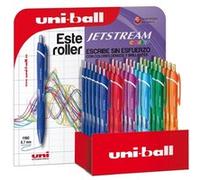 LOT de 36 Uni-ball JetStream Sport SXN-150C/3D Présentoir de 36 stylos rétractables - Pointe sphérique de 0,7 mm - Encre pigmentée résistante à l'eau et à la lumière - Séchage instantané - Couleurs as