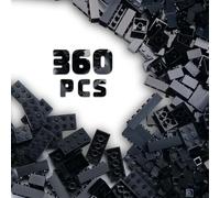 Lot de 360 blocs de construction classiques noirs en vrac, assortiment de briques de construction 7 tailles, compatibles avec les pièces et pièces Lego (noir)