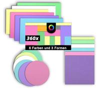 Lot de 360 cartes de modération - Agoer - 6 couleurs - Rondes, ovales, rectangulaires - 3 rangées - Cartes d'apprentissage - Cartes de présentation, multicolores - Pour modération - Assortiment de