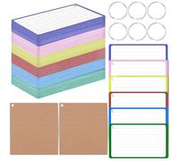 Lot de 360 cartes de révision, carte d'indexation, 6 couleurs, lourdes, lot de cartes flash lignées avec anneau et papier kraft pour la prise de notes, l'étude, le bureau, l'école