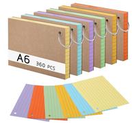 Lot de 360 feuilles au format A6, cartes de modération colorées, lignées en 6 couleurs, cartes d'apprentissage avec anneau, cartes flash, cartes de vocabulaire, cartes d'index, pour les déplacements