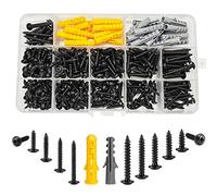 Lot de 360 vis à tête plate M3 M4 (8/12/16/20/25/30 mm) à tête croisée, Coffret Visserie, Assortiment de vis à bois en acier au carbone, Vis à bois Noir