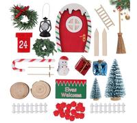 Lot de 37 accessoires de porte de lutin - Kit complet avec porte de fée - Couronne de sapin de Noël - Balai - Échelle - Boîtes aux lettres - Clôture Yeti - Boîte cadeau DIY - Décoration pour enfants