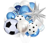 Lot de 37 ballons de football en forme d'étoile explosive - Bleu métallique vif et argenté - Convient pour les garçons, les fêtes d'anniversaire, le thème du football