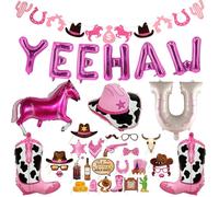 Lot de 37 ballons décoratifs de fête de cowgirl occidentale - Décoration de fête - Rose Yee Haw - Ballons en aluminium - Accessoires photo pour enterrement de vie de jeune fille