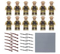 Lot de 37 figurines militaires britanniques WW2 pour enfants et adultes - 12 mini soldats, 12 fusils, 12 sangles de munitions et 1 plaque de base - Jouet de l'armée pour jeux de rôle, dioramas et