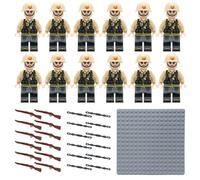 Lot de 37 figurines militaires italiennes WW2 pour enfants et adultes - 12 mini soldats, 12 fusils, 12 sangles de munitions et 1 plaque de base - Jouet de l'armée pour jeux de rôle, dioramas et