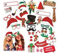 Lot de 38 Accessoires Photo de Noël - Accessoires festifs pour célébrations de Noël, décoration de Table, Anniversaires, et Accessoires Photo du Nouvel an pour créer des Souvenirs inoubliables