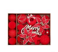 Lot de 38 boules de Noël floquées pour sapin de Noël, décorations de Noël, décoration d'intérieur avec cordes de suspension (vin rouge)