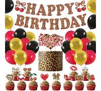 Lot de 38 décorations de fête léopard - Décoration d'anniversaire - Thème safari guépard - Ballons léopard - Bannière à cupcake - Convient pour les fêtes prénatales et les fêtes d'anniversaire pour