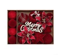 Lot de 38 décorations de Noël avec boules floquées, fleurs et boucle en métal pour accrocher sur un arbre, une porte, une fenêtre et un mur (vin rouge)