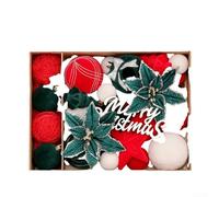 Lot de 38 décorations de sapin de Noël avec boules floquées et fleurs, ornements à suspendre avec boucle en métal pour portes, fenêtres, murs (rouge et vert)