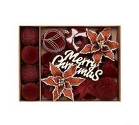 Lot de 38 décorations de sapin de Noël, pendentifs en plastique floqué pour décoration saisonnière (café rouge)