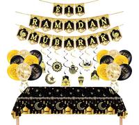 Lot de 38 décorations de table Ramadan avec bannières Aïd Ramadan Mubarak, spirales et chemins de table Ramadan pour l'Aïd Ramadan Mubarak Décoration de fête