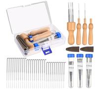 Lot de 38 feutrines à feutrer sec, 3 tailles, lot d'aiguilles avec manche en bois pour travaux manuels débutants