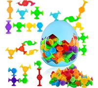 Lot de 38 jouets de bain Montessori à ventouse - Fléchettes à ventouse - Avec rangement des ?ufs de dinosaures - Jouet en silicone - Jouet Montessori à partir de 3 ans.[T16]