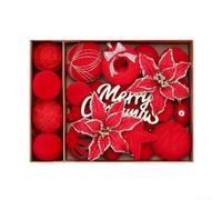 Lot de 38 pendentifs en plastique pour sapin de Noël floqué et décorations incassables pour arbres, couronnes et diverses décorations de vacances (rouge)