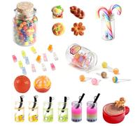 Lot de 39 accessoires miniatures pour maison de poupée en résine, kit alimentaire miniature pour mini cuisine, jeu de rôle, fête, accessoires Playmobil Dollhouse de taille compacte