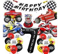 Lot de 39 ballons décoratifs pour fête d'anniversaire de voiture de course, avec bannière Happy Birthday, ballon noir en forme de chiffre 7, décoration de gâteau, ballon en aluminium pour fête