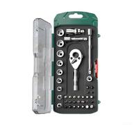 Lot de 39 douilles à cliquet - Poignée réversible à 72 dents avec embouts Torx Star - Outils de mécanicien en acier au chrome vanadium pour réparation de voiture, boîtier vert compact (type métal)