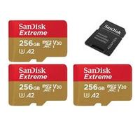 Lot de 3PCS Carte Mémoire Micro SDXC SanDisk Extreme 256 Go Classe 10, U3, V30 jusqu'à 190Mb/s écritures 130Mb/s carte microSDXC