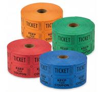 Lot de 4 000 billets de tombola sur 4 rouleaux (rouge, bleu, vert, orange) | Billets d'entrée doublement numérotés avec « Keep This Coupon » | Coupons perforés et inscriptibles | Pour événements