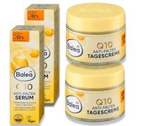 Lot de 4 : 2 sérum Balea Q10 anti-rides 30 ml, 2 crèmes visage anti-rides Balea Q10 SPF 15, 50 ml