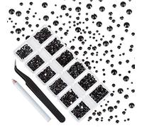 Lot de 4 200 strass à dos plat pour nail art/décorations d’ongles, autocollants en forme de cristaux ronds pour vêtements et loisirs créatifs, de 1,5mm à 4,8mm - 6 tailles Noir