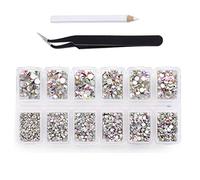 Lot de 4 200 strass à dos plat pour nail art/décorations d’ongles, autocollants en forme de cristaux ronds pour vêtements et loisirs créatifs, de 1,5mm à 4,8mm - 6 tailles Cristal AB