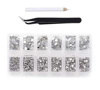 Lot de 4 200 strass à dos plat pour nail art/décorations d’ongles, autocollants en forme de cristaux ronds pour vêtements et loisirs créatifs, de 1,5mm à 4,8mm - 6 tailles claire