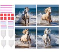 Lot de 4 5D Diamond Painting Chevaux Vagues Peinture Diamant Broderie Diamant Kit Complet Rond Point de Croix Cristal Painting DIY Diamant Painting Adultes pour Murale Maison Décor 20x20cm T-6996