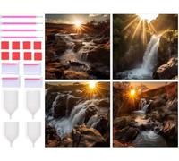 Lot de 4 5D Diamond Painting chute d'eau au coucher du soleil Peinture Diamant Broderie Diamant Kit Complet Rond Point de Croix Painting DIY Diamant Painting Adultes pour Murale Décor 20x20cm T-8151