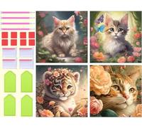 Lot de 4 5D Diamond Painting Fleur de chat Peinture Diamant Broderie Diamant Kit Complet Rond Point de Croix Cristal Painting DIY Diamant Painting Adultes pour Murale Maison Décor 20x20cm T-2019