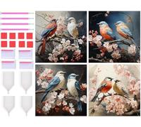 Lot de 4 5D Diamond Painting Oiseau fleuri Peinture Diamant Broderie Diamant Kit Complet Rond Point de Croix Cristal Painting DIY Diamant Painting Adultes pour Murale Maison Décor 20x20cm T-9411