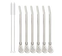 Lot de 4/6/10/12 pailles à thé en acier inoxydable avec cuillère et filtre, lavables, for café, cocktails bars(6Pcs Silver)