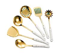 Lot de 4/6 ustensiles de cuisine avec revêtement doré galvanisé en acier inoxydable de qualité alimentaire et poignée en céramique